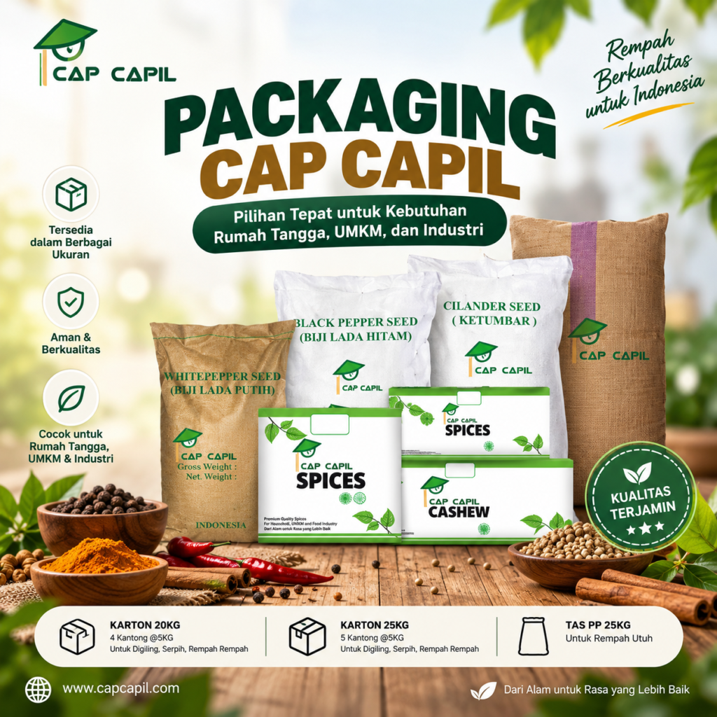 Packaging Cap Capil untuk kebutuhan rempah rumah tangga UMKM dan industri